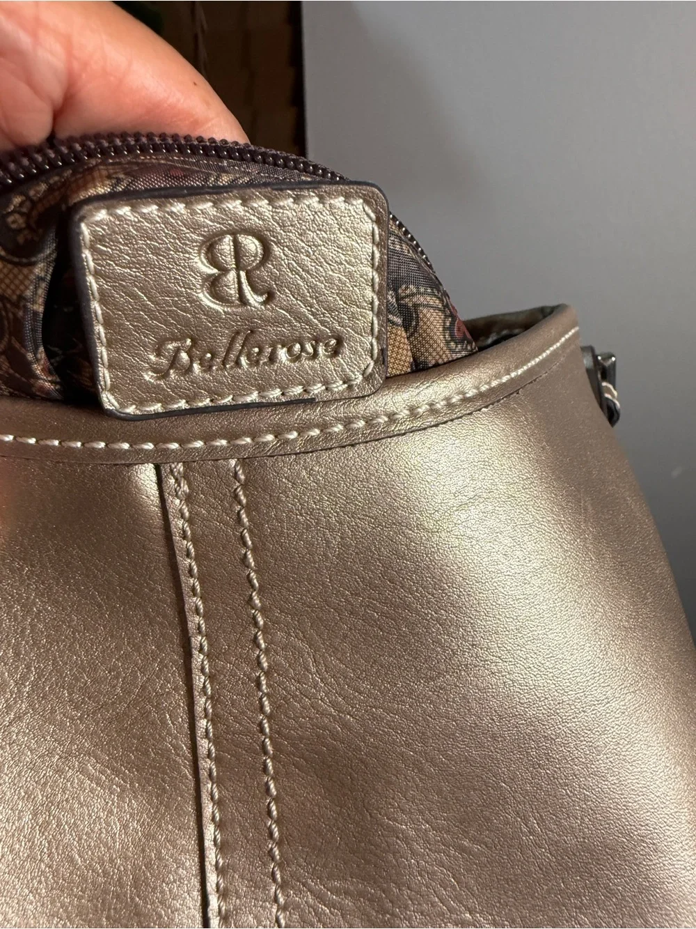 Bellerose Metallic Taupe Leather Shoulder Bag